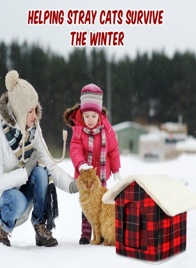 BrightRow 1 Pcs Christmas Cat House Red Plaid Buffalo Cat Bed Cave Winter Warm Waterproof Insulated Pet Dog House with Door Flap for Indoor Outdoor Feral Kitty Puppy - Image 5